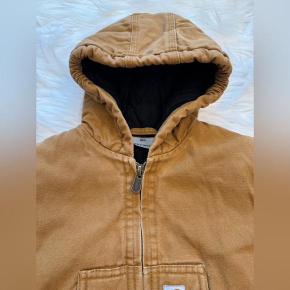 Carhartt 18M Baby Toddler Boy/Girl Hooded Quilted Lining Zip Front Jacket Brown - Picture 3 of 9